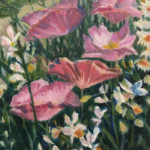 [SOLD} Pink Poppies, 6"x6" Oil on wood panel